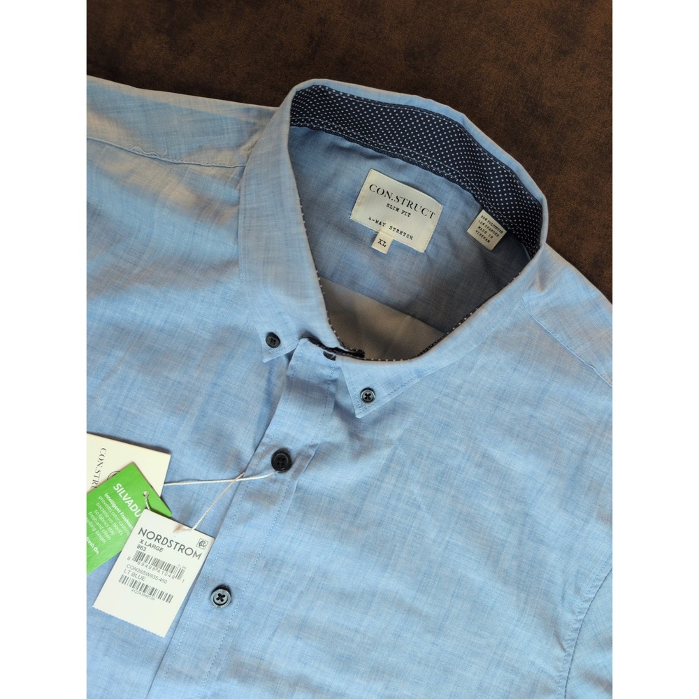 CON.STRUCT Mens Slim Fit 4-Way Stretch Short Sleeve Shirt Light Blue XL NWT